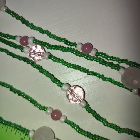Pink Quartz Beads Green and Pink Necklace Beaded Long wrap 1, 2, 3, 4 layers - Picture 7 of 8